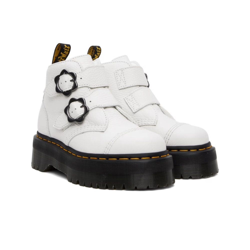 Dr. Martens White Ankle Boots with Black Platform